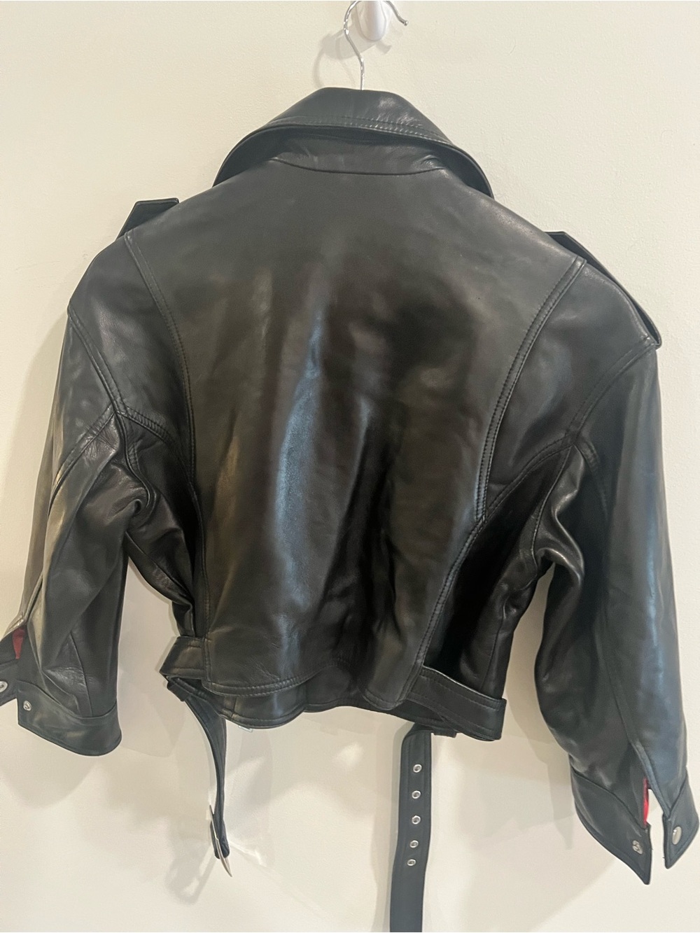 Maje Black Leather Biker Jacket with Red Lining size 38 - Picture 12 of 12